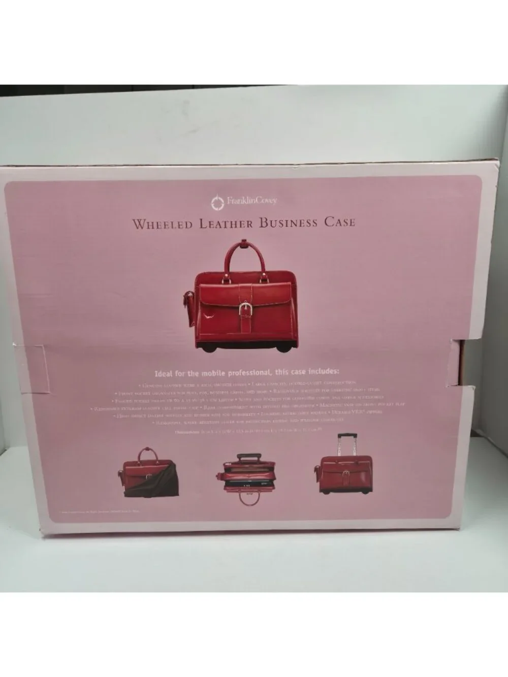 VTG Franklin Covey 2006 Padded 15 inch/38.1 cm Wheeled Leather Business Case NIB